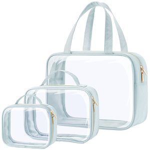 Clear Toiletry Bags - 3 Pack Makeup Bags With Handle, Large Opening,🤍